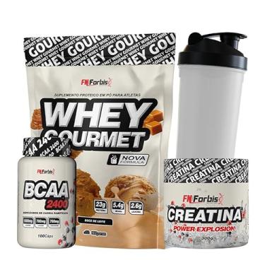 Imagem de Whey Protein Gourmet Refil + Creatina 300g + BCAA 100 cáps + Coqueteleira - FN Forbis Nutrition (Doce de Leite)