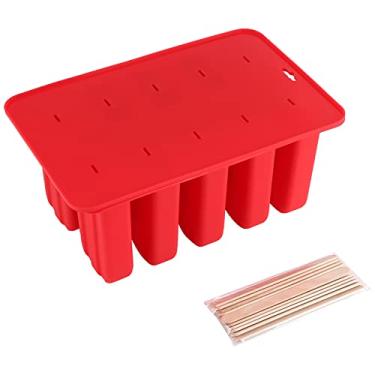 Imagem de QANYEGN Moldes De Picolé De 10 Compartimentos, Moldes De Silicone Para Freezer, Reutilizáveis, Para Sorvete Caseiro, Pudim