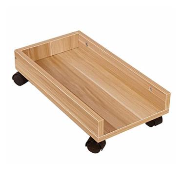 Imagem de GRFIT Suporte de CPU Suporte de PC Mainframe Suporte de torre de PC Chão, Carrinho de CPU com laterais protetoras Suporte de CPU com 4 rodas rodízios sob a mesa Suporte de torre de PC (Cor: Nogueira)