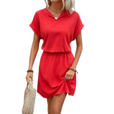 Imagem de Camisa Feminina Casual A Line Knee Length Dress (Color : Red, Size : CH)