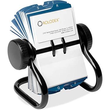 Imagem de Rolodex Arquivo de cartão de visita rotativo aberto com 24 guias, comporta 400 2,63 x 4 cartões, 6,5 x 5,61 x 5,08, metal, preto