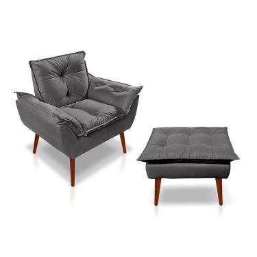 Imagem de Kit C- 01 Poltrona Opala + 01 Puff Opala Elegante Suede Cinza Escuro