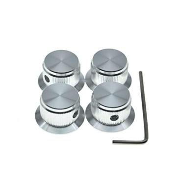 Imagem de KAISH 4 maçanetas de alumínio para potenciômetro de 1/10.2 cm Universal Top Hat Knobs Bell Control Knob com parafuso de ajuste para guitarra/baixo/AMPS/pré-amplificadores prata sem indicador