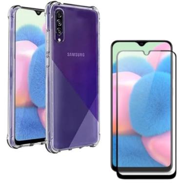 Imagem de Capa Capinha Anti Impacto + Película Premium 9D Cerâmica Para Galaxy A30s Tela De 6,4 Polegadas - (Bluepink)