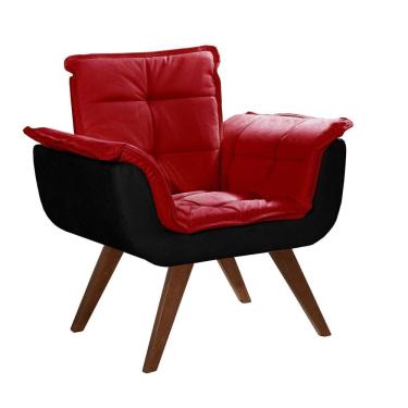 Imagem de Poltrona Pé Palito Decoração Sala Quarto Recepção Bella Opala Suede Vermelho com Preto