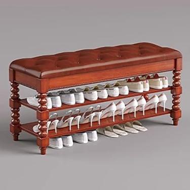 Imagem de Sapateira de madeira maciça, caixa de armazenamento oculta, banco de sapatos com almofada, pode armazenar sapatos de tamanho grande, salto alto, sapatos de cano médio, etc