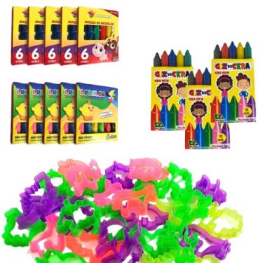 Imagem de Conjunto de Brinquedo Infantil 15 Massinhas de Modelar, 15 Cortadores Forminhas, 15 Giz de Cera Colorido, Lembrancinha Prenda