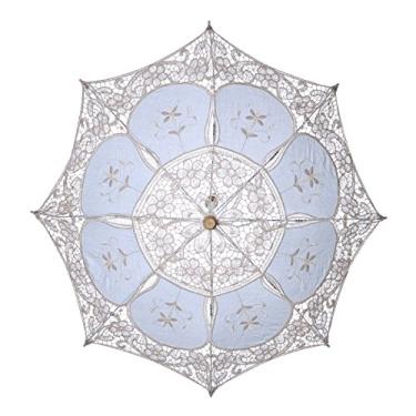 Imagem de Guarda-sol de renda guarda-chuva de fantasia de senhora guarda-chuva de renda guarda-sol de casamento para noiva e noivo guarda-chuva bordado floral decoração branca guarda-chuva branco foto senhorita