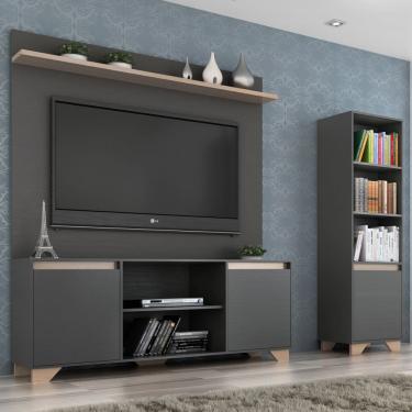 Imagem de Sala de Estar Completa para TV Até 48 Polegadas Benevello 3 Portas Preto/Marrom - Quiditá Móveis