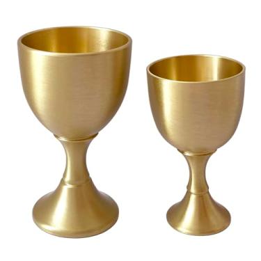 Imagem de UPTALY 2 peças de taças de latão (pequeno + mini), ouro, copo de saquê de metal, mini taças de vinho, copo shochu de cobre, para jantar, decoração, casamento, festa, aniversário