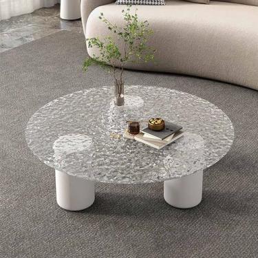 Imagem de Mesas de centro redondas modernas, mesas de centro vintage de vidro transparente temperado, fácil de montar e limpar, para sala de estar e varanda