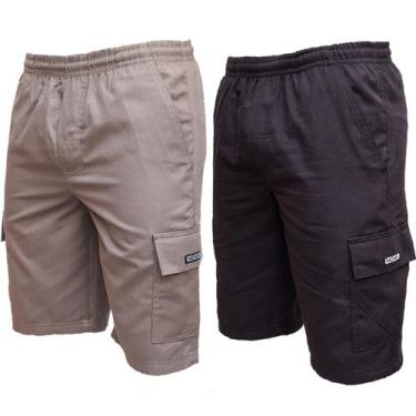 Imagem de Kit 2 Bermudas Short Brim Cargo Sarja Elástico Cordão 5 Bolsos Masculi