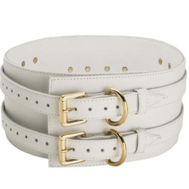 Imagem de Cinto Corset branco Couro Luxo Largo Marca Grosso Alto Duas Fivelas Aj