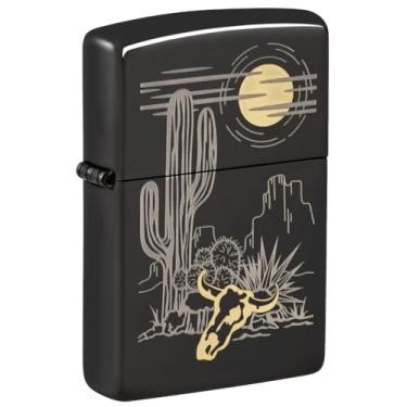 Imagem de Zippo Isqueiro de bolso preto altamente polido com design ocidental