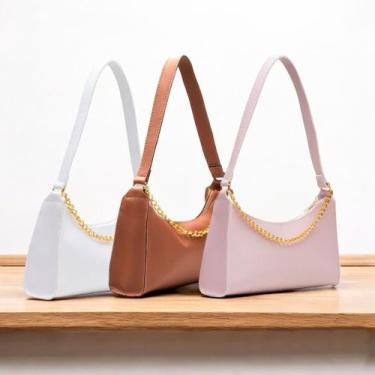 Imagem de Kit 3 Bolsas Baguete Corrente Feminina Lisa Pequena Tiracolo de Ombro 