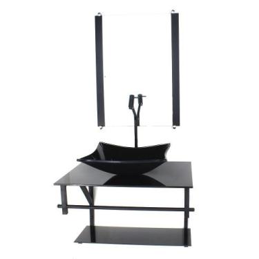 Imagem de Gabinete de vidro para banheiro 60cm ap cuba retangular  preto full co