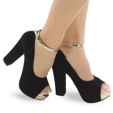 Imagem de Sandália Feminina Peep Toe Meia Pata Salto Grosso P53 - Modarpe, Preto