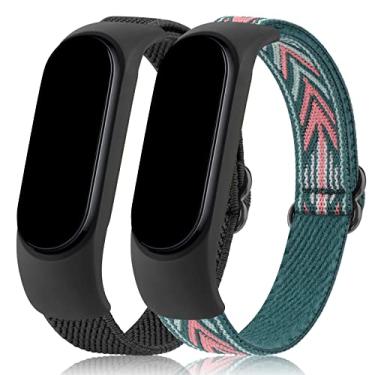 Imagem de Wanme Pulseiras para Amazfit Band 5, pulseira de substituição feminina e masculina, pacote com 2, pulseiras esportivas elásticas macias compatíveis com pulseira Amazfit 5 acessórios (seta preta + verde)