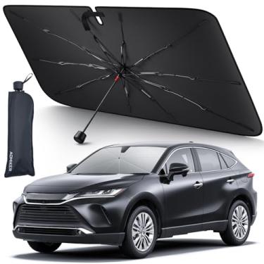 Imagem de Aomiker Guarda-sol para para-brisas de carro - [10 costelas de fibra de vidro] Capa de para-brisa frontal dobrável, proteção de isolamento térmico, revestimento de bloco UV de 5 camadas, capa de vento