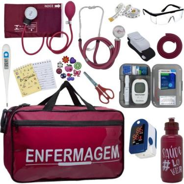 Imagem de Kit Enfermagem Completo Bolsa Estagio Aparelho Pressao Estetoscopio Es