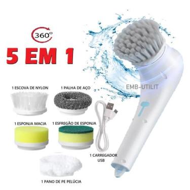 Imagem de Escova de Limpeza Giratória Multiuso 5 EM 1 Potente Recarregável com 5