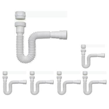 Imagem de Kit 6 Sifão Sanfonado Flexivel Branco Pia Banheiro Cozinha - Fere