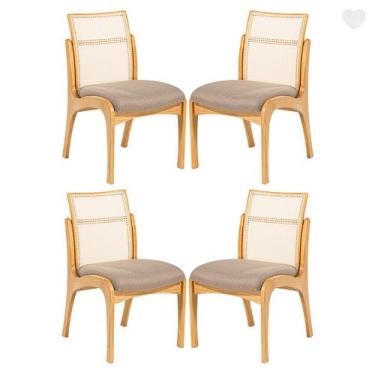 Imagem de Kit 4 Cadeiras para Mesa de Jantar Lisboa com Encosto Rattan Madeira M
