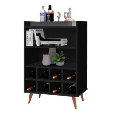 Imagem de Aparador Buffet Bar Adega Para 8 Garrafas Nichos Pés Madeira Retrô Par