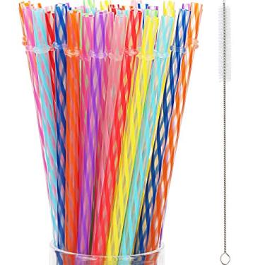 Imagem de 50 Pçs Canudos de Plástico Duro Reutilizáveis de 28 cm para Copos Frascos Mason Milkshakes Smoothies Canudos de Plástico Reutilizáveis Transparentes com Escova de Limpeza