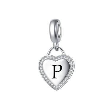 Imagem de MiiFort Pingente de coração com pingente de letra A a Z compatível com pulseiras Pandora Charms, One Size, Cobre, Sem Pedra Preciosa