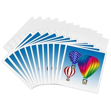 Imagem de 3dRose Conjunto de 12 cartões comemorativos, balões de ar quente com design gráfico e baloneiro de fundo de céu azul (gc_27421_2)