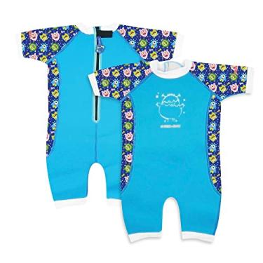 Imagem de Cheekaaboo Warmiebabes Roupa de banho para bebês e crianças, maiô térmico para bebês feito com neoprene FPS 50+, roupa de mergulho de secagem rápida, Azul/Monstro, 6-12 Meses