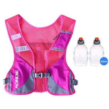 Imagem de AONIJIE Masculino Feminino Ultraleve Correndo Colete Pacote Reflexivo Respirável Hidratação Mochila Para Caminhadas Acampamento Maratona Ciclismo Corrida (Rosa-Com 2 Peças De Garrafas De 250Ml)