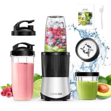 Imagem de Consciot CB08 Liquidificador de 11 peças para cozinha e tamanho pessoal, batidos e vitaminas, bebidas congeladas, alimentos para bebê, pastas e muito mais, 3 copos portáteis para viagem, 2 tampas de