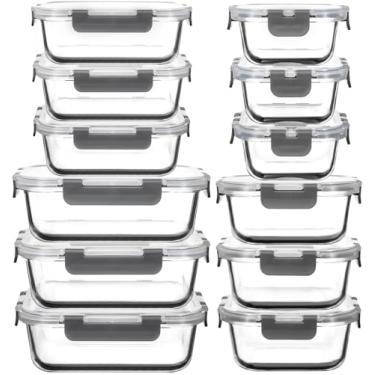 Imagem de Kit 12x, Recipientes de Vidro Hermético Preparo Refeições, Recipientes Armazenamento Alimentos Tampas Herméticas, Recipientes Vidro Marmitas, Compatíveis Micro-ondas, Forno, Freezer Lava-louças