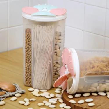 Imagem de Pote Plástico Tampa Hermético de Armazenamento com 4 Divisórias Organizadoras Para Armário Geladeira Cozinha 2,8 Litros, Transparente