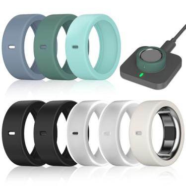 Imagem de Pacote com 8 capas de anel compatíveis com Oura Ring Gen 4/4 Ceramic, Oura Ring Gen 3 Horizon/Heritage, Surport Charging com capa, protetor de silicone elástico antiarranhões para homens e mulheres