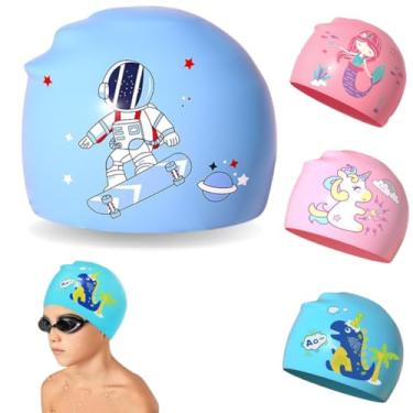 Imagem de Touca de Natação Infantil em Silicone, Impermeável, Desenhos Divertidos, Rosa e Azul (Azul Astronauta)
