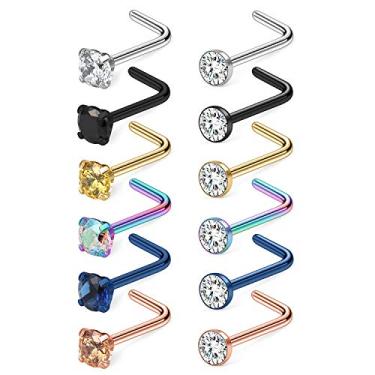 Imagem de Cisyozi Anéis de nariz 18G 20G 22G Studs 316L Aço cirúrgico hipoalergênico piercing de nariz em forma de L Anéis de nariz reto piercing joias para mulheres homens diamante CZ 1,5 mm 2 mm 2,5 mm 3 mm