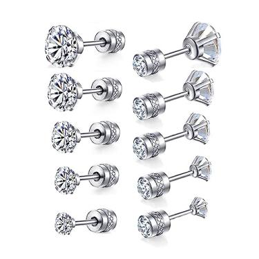 Imagem de Dainty 8 pares de brincos de aço inoxidável cirúrgico banhados a ouro 14K brincos de argola, brincos de diamante CZ feminino masculino leve, hipoalergênico, conjunto de brincos para múltiplos piercings, adequado para cartilagem, hélice, lóbulo, primeiro furo, segundo furo, terceiro buraco, Zircônia 