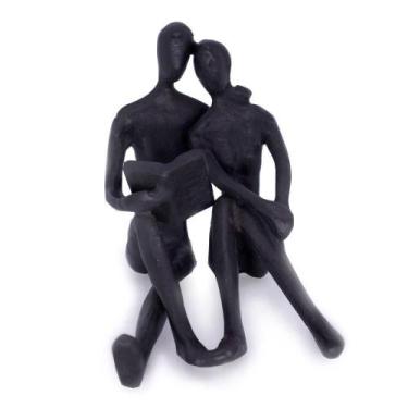 Imagem de Escultura Decorativa Casal Sentado Em Metal Preto 12 Cm F04 - D'rossi
