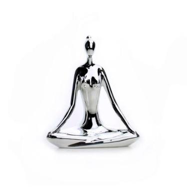 Imagem de Escultura Yoga Prata Em Porcelana Pose Meditação 15,5x20cm - DROSSI