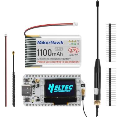 Imagem de MakerHawk Placa De Desenvolvimento Esp32 Lora V3 Com Antena De 915 Mhz E Bateria De 1100 Mah - Ganho De 10 Dbi, Antena Macho Sma De 17 Cm, Dispositivo Sx1262 Lora V3 E Conjunto De Bateria Jst1.25 Pa