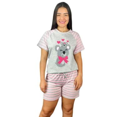 Imagem de Pijama Feminino Manga curta Adulto Conjunto de Dormir Com short de Cal