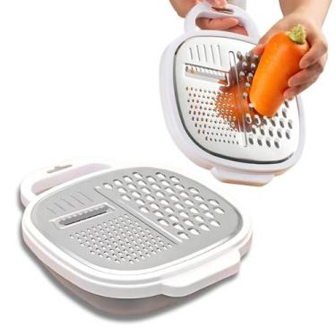 Imagem de Ralador 3 em 1 Com Pote Recipiente e Tampa Plástico Branco Prático De 