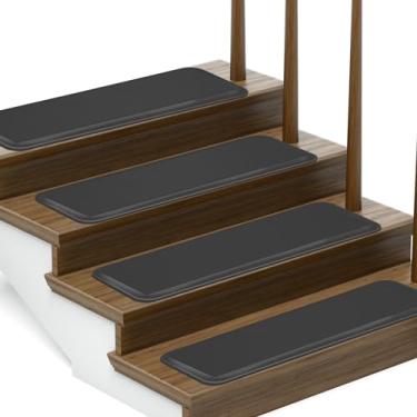 Imagem de PURE ERA Tapetes antiderrapantes acolchoados para escadas, antifadiga, protetores de escada para uso interno, fita antiderrapante, tapetes confortáveis laváveis 20 x 76 cm (2 peças, preto)