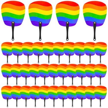 Imagem de Ovveroche 36 peças de leques dobráveis arco-íris, leques de mão, fãs do mês do orgulho fãs de plástico LGBT, fãs de alça de arco-íris para mulheres e homens, decoração de festa de arco-íris