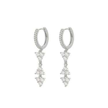 Imagem de Brincos de gota de zircônia cúbica, brincos pendentes banhados a ouro 18 K, brincos pendentes de pingentes, brincos de argola de cristal trilogia para mulheres, Medium, Banhado a ouro 18K, Zircônia