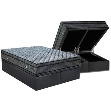 Imagem de Cama Box Baú King: Colchão Molas SuperPocket Ensacadas Ortobom Orthotel Luxo + Base crc Suede Gray (186x198)
