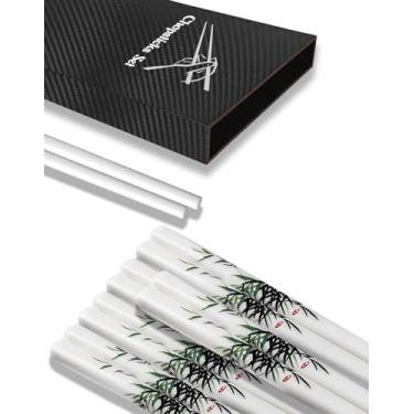 Imagem de Hashis de cerâmica, 5 pares de hashis reutilizáveis, pode ser lavado na lava-louças, ótima substituição de pauzinhos de metal e pauzinhos de madeira, 24 cm (bambu verde)